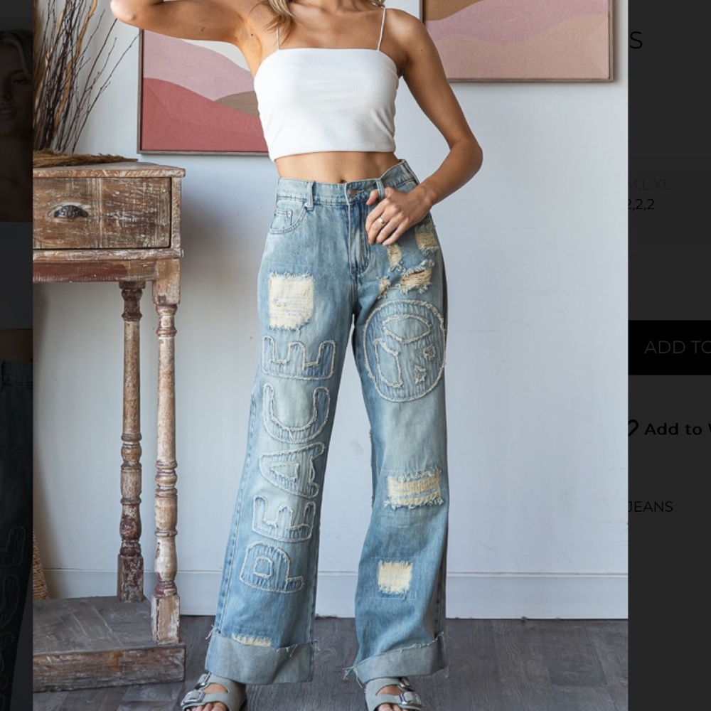 Oli & Hali Light Blue Wide Leg Jeans with Peace Design